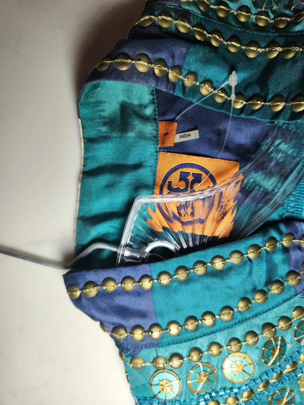 Tory Burch Iveta Silk Embellished Teal & Blue Tunic Top. Size 8